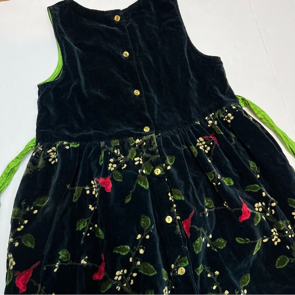 April Cornell Girls 9/10 Black Velvet Floral Embroidered Vintage Flare Dress - Picture 4 of 10